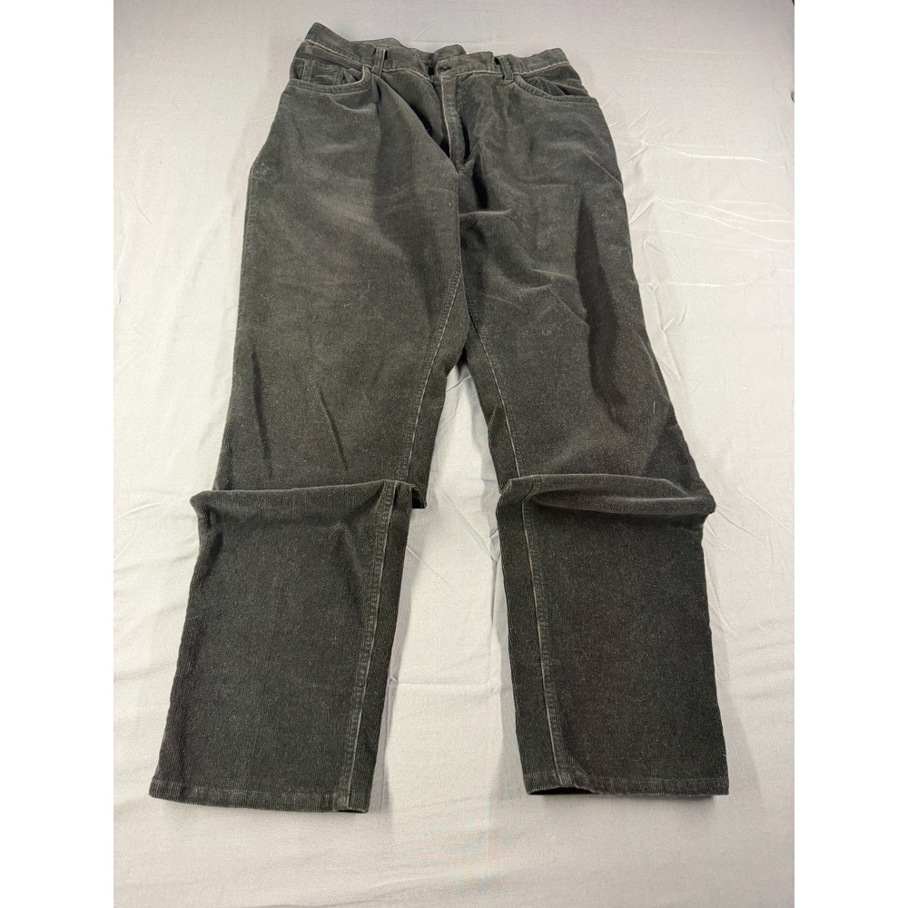 St Johns Bay Womens Corduroy Pants Size 14 Black Straight Leg Stretch Vintage